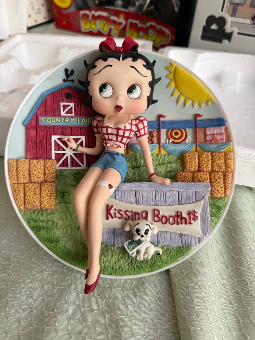 Betty Boop Red Plaid Top with Blue Shorts Decorative Plate